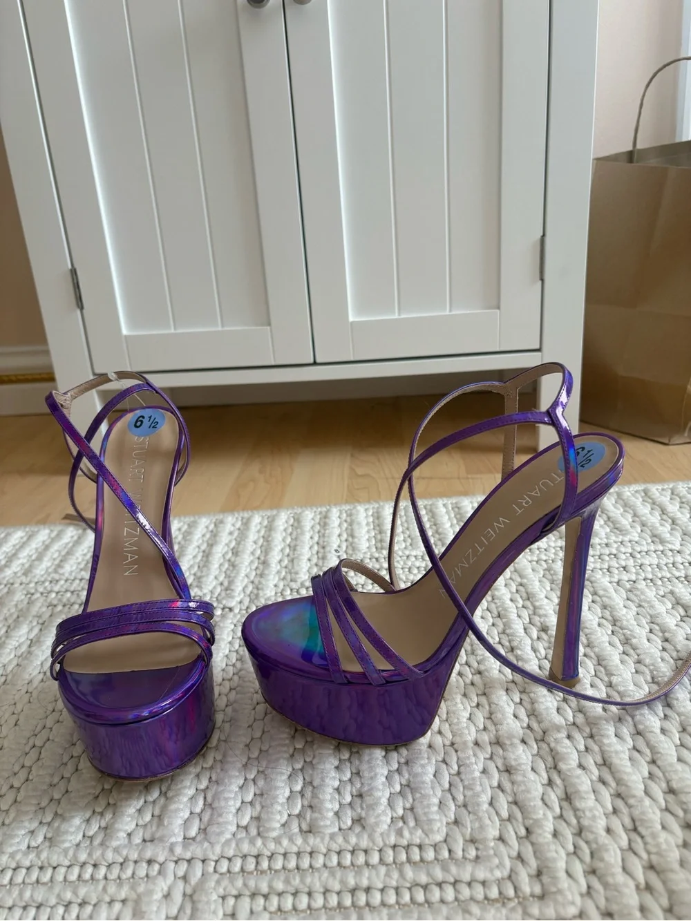 Stuart Weitzman Soirée 145mm Iridescent Purple Platform Sandals
